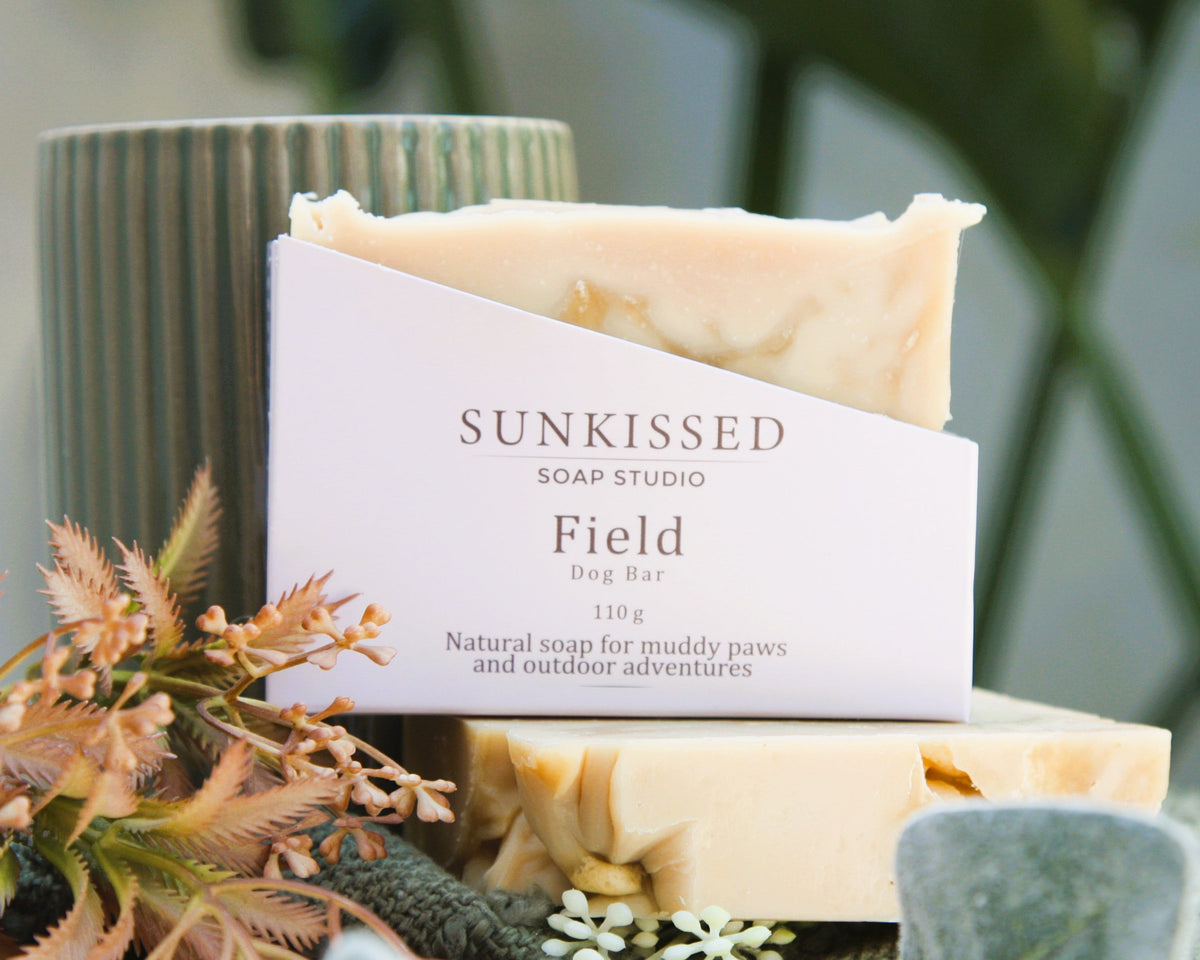 Sunkissed Soap Studio FIELD natural dog soap with neem oil, Australian-made for muddy paws and outdoor adventures